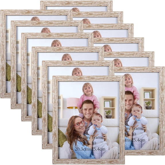 8x10 Picture Frame Distressed Beige White Set of 12, Multi Rustic Wood Grain 8 by 10 Photo Frames Bulk for Wall or Tabletop Display