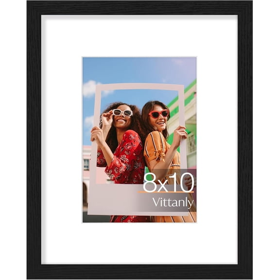 8x10 Picture Frame, Engineered Wood with Shatter Resistant Plexiglass, Display Pictures 5x7 with Mat or 8x10 without Mat, Photo Frame for Wall or Table Top Display, Black, 1 Pack