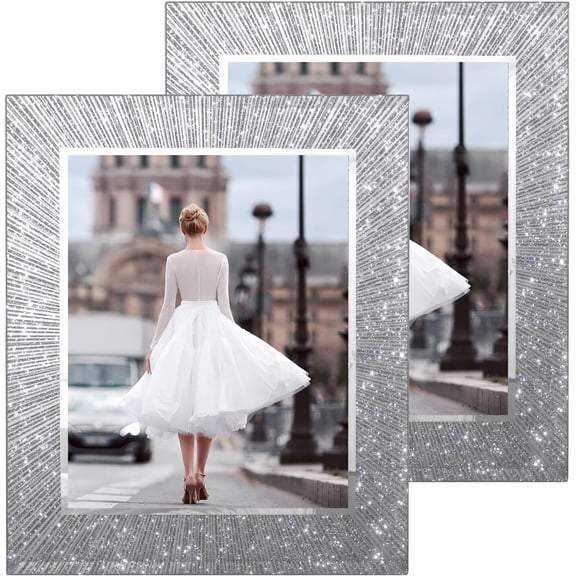 8x10 Picture Frame Glass 2 Pack, Sparkly Glitter Photo Frame 8 x 10 Mirror Crystal Wedding Gift Wall and Tabletop Display