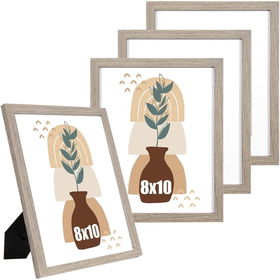 8x10 Picture Frame Gray Set of 4, Wooden Poster Frame for Tabletop and Wall Mounting Display for Home, Office,Gallery,Holiday with Photos, Posters, Puzzles