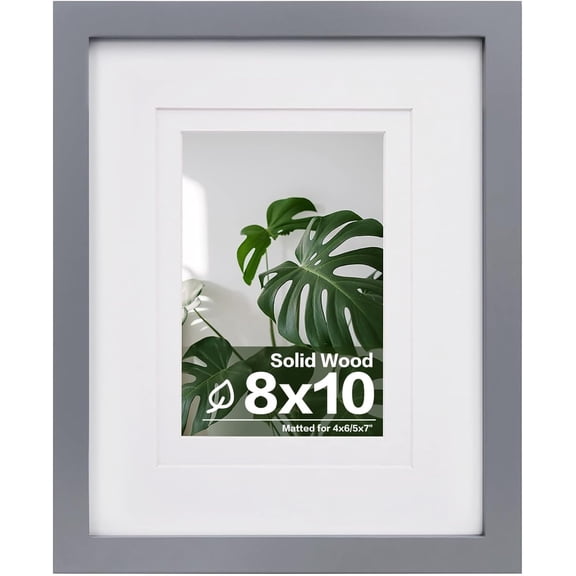 8x10 Picture Frame Made of Solid Wood, Covered by Plexiglass for Pictures 4x6 or 5x7 with Mat or 8x10 Without Mat, Table Top Display and Wall Display Photo Frame, Dark Gray