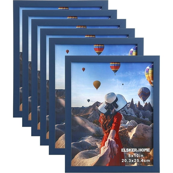 8x10 Picture Frame - Navy Blue Sturdy Wood Composite Photo Frame - Semi-tempered Glass - Includes Hanging Hardware and Desktop Easel - For Landscape/Portrait Frame (6 Pack)