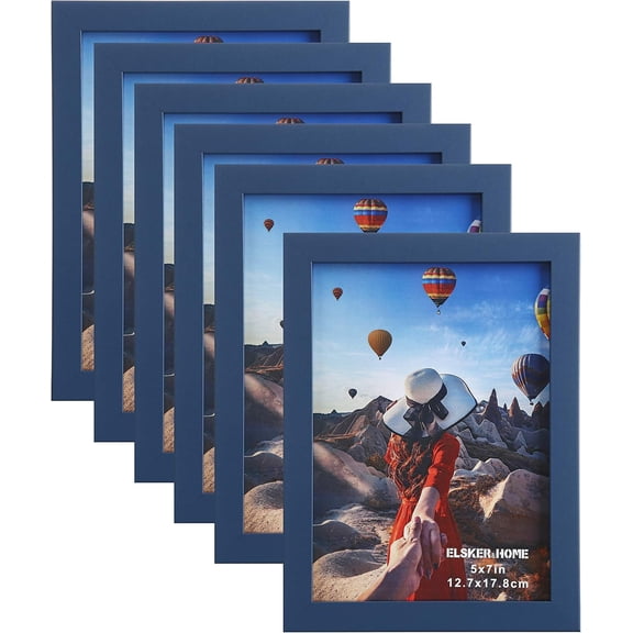 8x10 Picture Frame - Navy Blue Sturdy Wood Composite Photo Frame - Semi-tempered Glass - Includes Hanging Hardware and Desktop Easel - For Landscape/Portrait Frame (6 Pack)