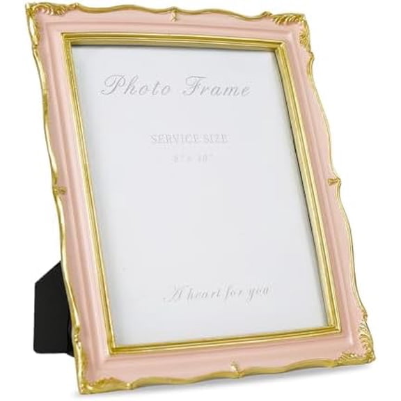 8x10 Picture Frame Pink Vintage Frame, Ornate Pink and Gold Picture Frame with Glass Front Handcrafted Resin Frames, Antique Textured Design for Wall Hanging & Tabletop Display