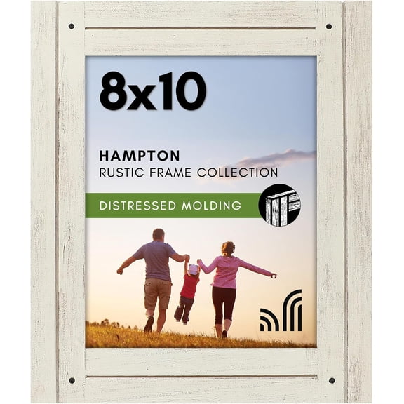 8x10 Picture Frame with Polished, Crystal Clear Glass - Hampton Collection - Distressed Wood Picture Frames for Tabletop and Wall Display - Aspen White