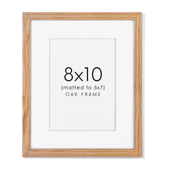 8x10 Oak Wood Picture Frame with Real Glass & Mat for Room Display