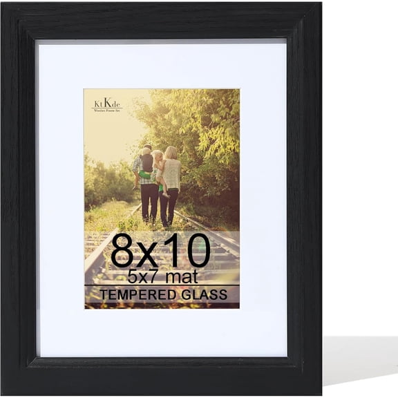 8x10 Picture Frame Real Glass, Display Pictures 5x7 with Mat or 8x10 Without Mat, Modern Style Wood Composite Frame,Black Gallery Wall Frame & Table Top Displaybest gift
