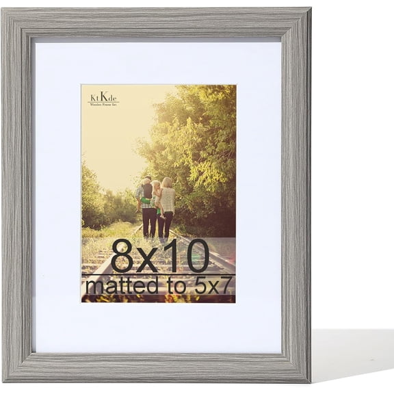 8x10 Picture Frame Real Glass, Display Pictures 5x7 with Mat or 8x10 Without Mat, Modern Style Wood Composite Frame, Gallery Wall Grey Frame & Table Top Display,best gift