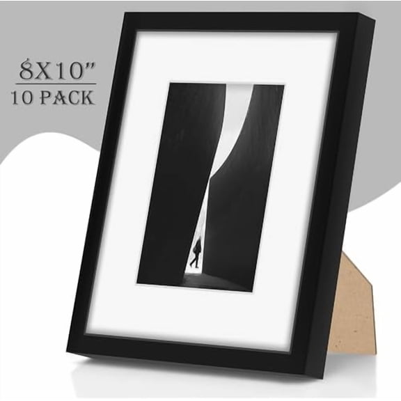 8x10 Picture Frame Sef of 10, Display Pictures 5x7 with Mat or 8 x 10 Without Mat, Photo Frame Collage for Wall Gallery Decor, Hanging or Tabletop Display, Black