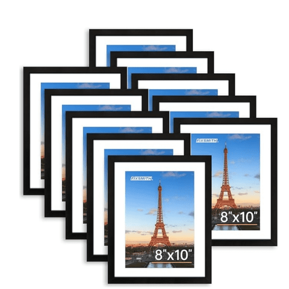 8x10 Picture Frame Set of 10, Photo Frame Bulk with H Plexiglass, Display Pictures 5x7 with Mat or 8x10 Without Mat Multi Picture Frames Collage for Tabletop or Wall Display, Black
