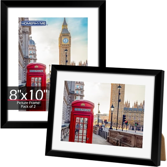 8x10 Picture Frame Set of 2, Black Photo Frame for Tabletop or Wall Display, Display Pictures 5x7 with Mat or 8x10 Without Mat, Frame Collage with HD Plexiglass for Gallery Wall Home Decor