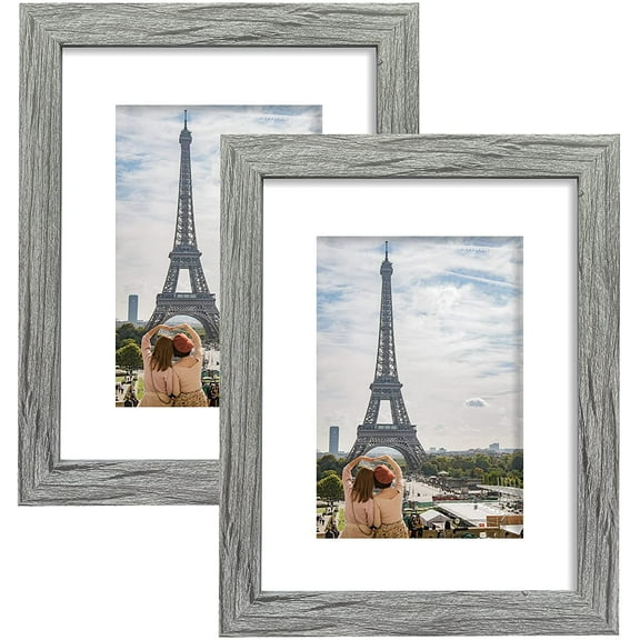 8x10 Picture Frame Set of 2, Grey Photo Frame of Rustic Style, Multi 8 by 10 Photo Frame for Wall or Tabletop Display - 5x7 Frame with Mat or 8x10 Without Mat