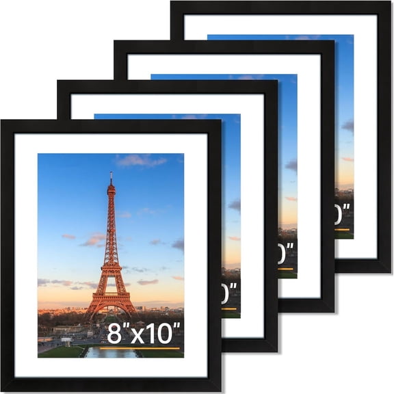 8x10 Picture Frame Set of 4, Photo Frame with HD Plexiglass, Display Pictures 5x7 with Mat or 8x10 Without Mat Multi Picture Frames Collage for Tabletop or Wall Display, Black