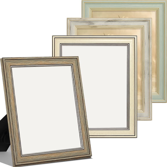 8x10 Picture Frame Set of 4, ic Farmhouse Photo Frames, Wall or Tabletop Display, Fits 5x7 Pictures with Mat or 8x10 Without Mat, Versatile Home Decor, Multicolour