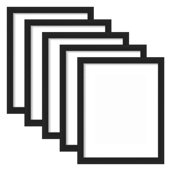 8x10 Picture Frame Set of 5, Display Pictures 5x7 with Mat or 8x10 Without Mat, Wall Gallery Photo Frames for Living Room Bedroom Office Decor, Create a Photo Wall Collage, Black