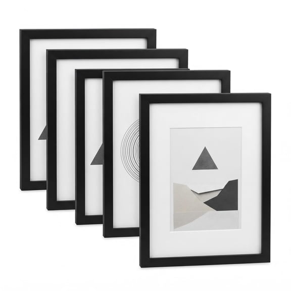 8x10 Picture Frame Set of 5, Display Pictures 5x7 with Mat or 8x10 Without Mat, Wall Gallery Photo Frames for Living Room Bedroom Office Decor, Create a Photo Wall Collage, Black