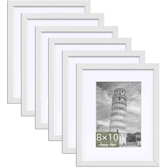8x10 Picture Frame Set of 6, 8x10 White Picture Frame Display Pictures 5x7 with Mat or 8x10 Without Mat. Wall Hanging Photo Frame or Tabletop Display Gallery Frame (White)