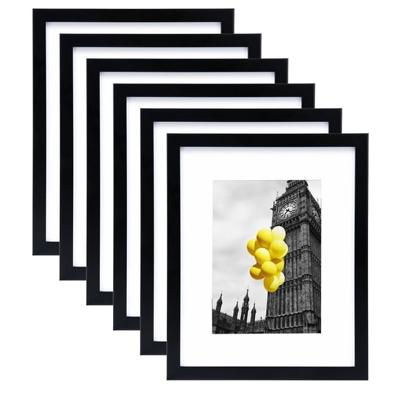 8x10 Picture Frame Set of 6 with High Definition Plexiglass, Display Pictures 5x7 with Mat or 8x10 Without Mat for Tabletop Display and Wall Mounting, Black