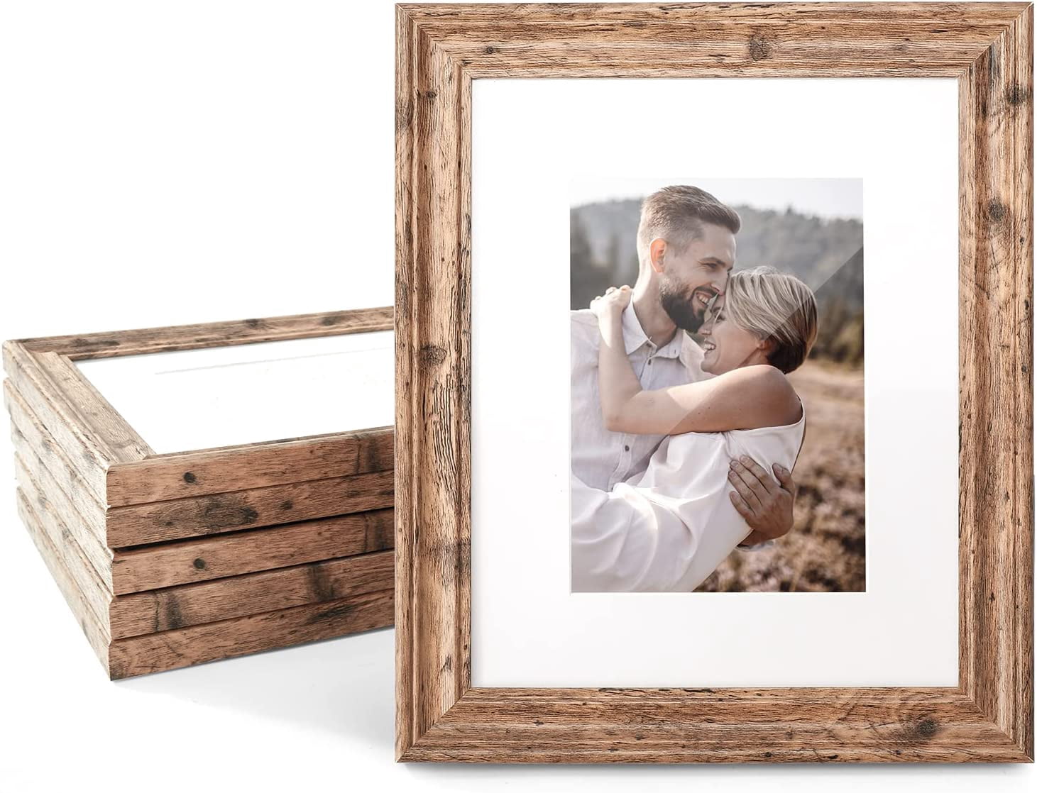 Set Of 2 Nacial 8x10 Picture Frames With Mat – Tempered Glass, Tabletop Or Wall Display, Holds 5x7 With Mat Or 8x10 Without, Brown