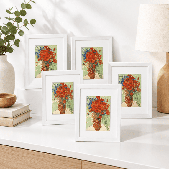 8x10 Picture Frame Set Of 6 With Real Glfor Pictures 5x7 Mat Or Without ...