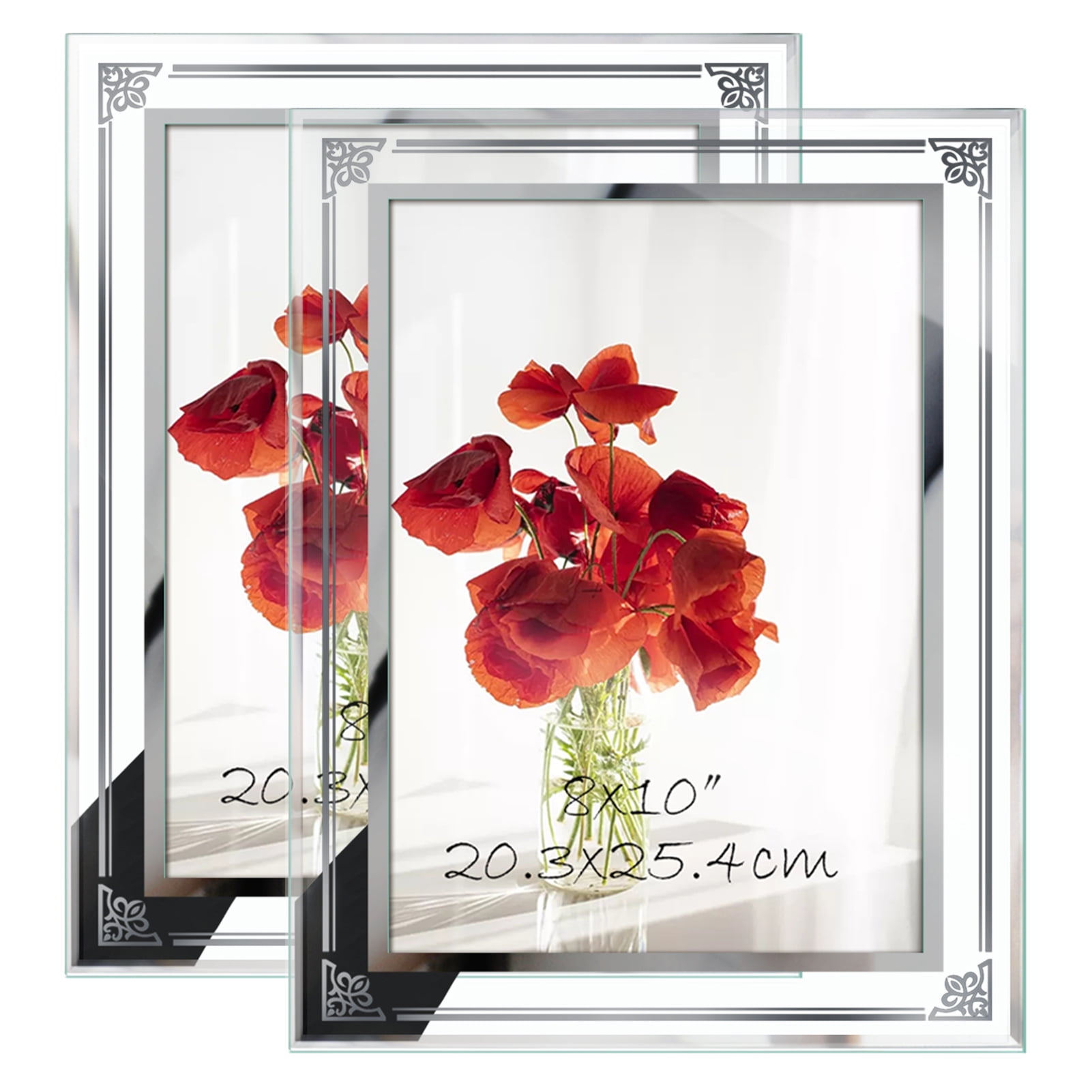 8x10 Glass Photo Frame Set of 2, Stylish Tabletop Display Picture Frame