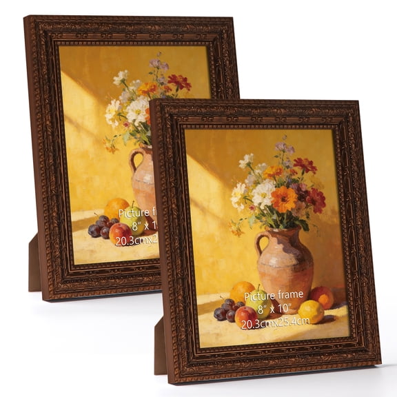 8x10 Picture Frame Set of 2, Vintage Antique Ornate Photo Frame 8 by 10 for Tabletop or Wall, Bronze