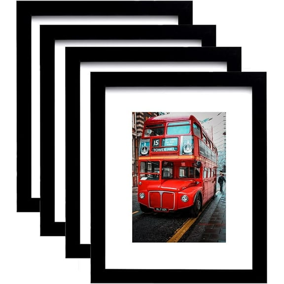 8x10 Picture Frame Set of 4,Black Photo Frame with Mat Display Pictures 5x7 or 8x10 Without Mat,PVC Glass,for Wall Home Office Décor