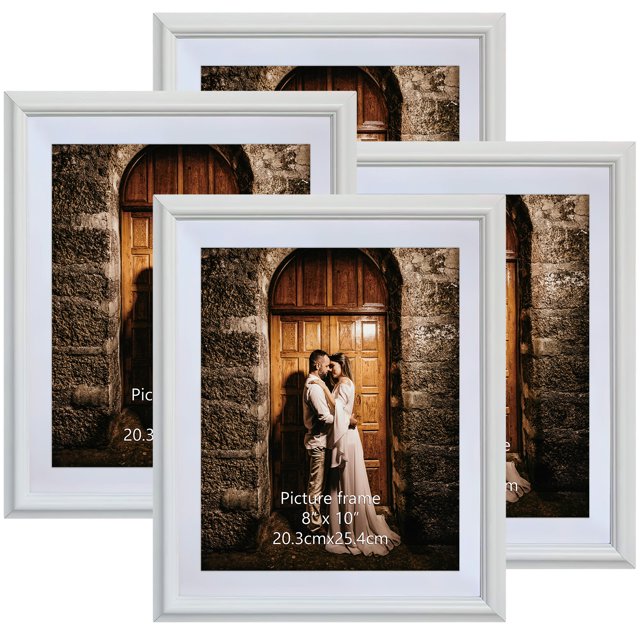 8x10 White Picture Frame Set of 4, Distressed Gallery Display for Wall