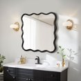 thumbnail image 1 of Wavy Wall Mirror 36"x36" Square Modern Solid Wood Frame Bathroom Vanity Mirror Living Room Decor Mirror for Bedroom Cloakroom Entryway, Black, 1 of 9