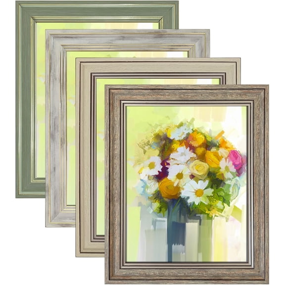 8x10 Picture Frame Set of 4, Rustic Farmhouse Picture Frames for Table or Wall Hanging