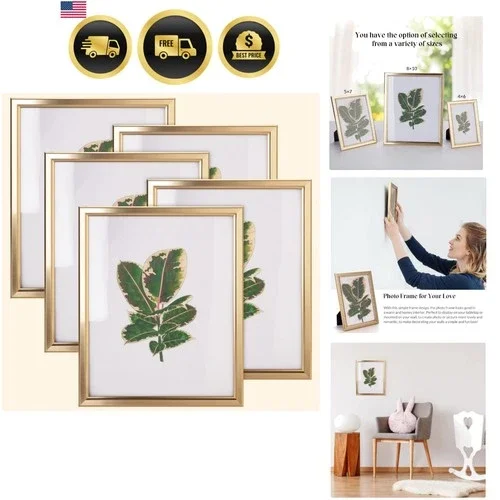 8x10 Picture Frame - Set of 5, Matte Gold 8 x 10 Photo Frame with High-Defini...