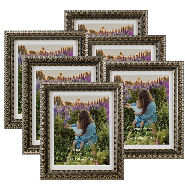 Walmart 8x10 Brown Plastic Picture Frame Set of 6 with Floral Pattern, Wall Decor Photo Frames