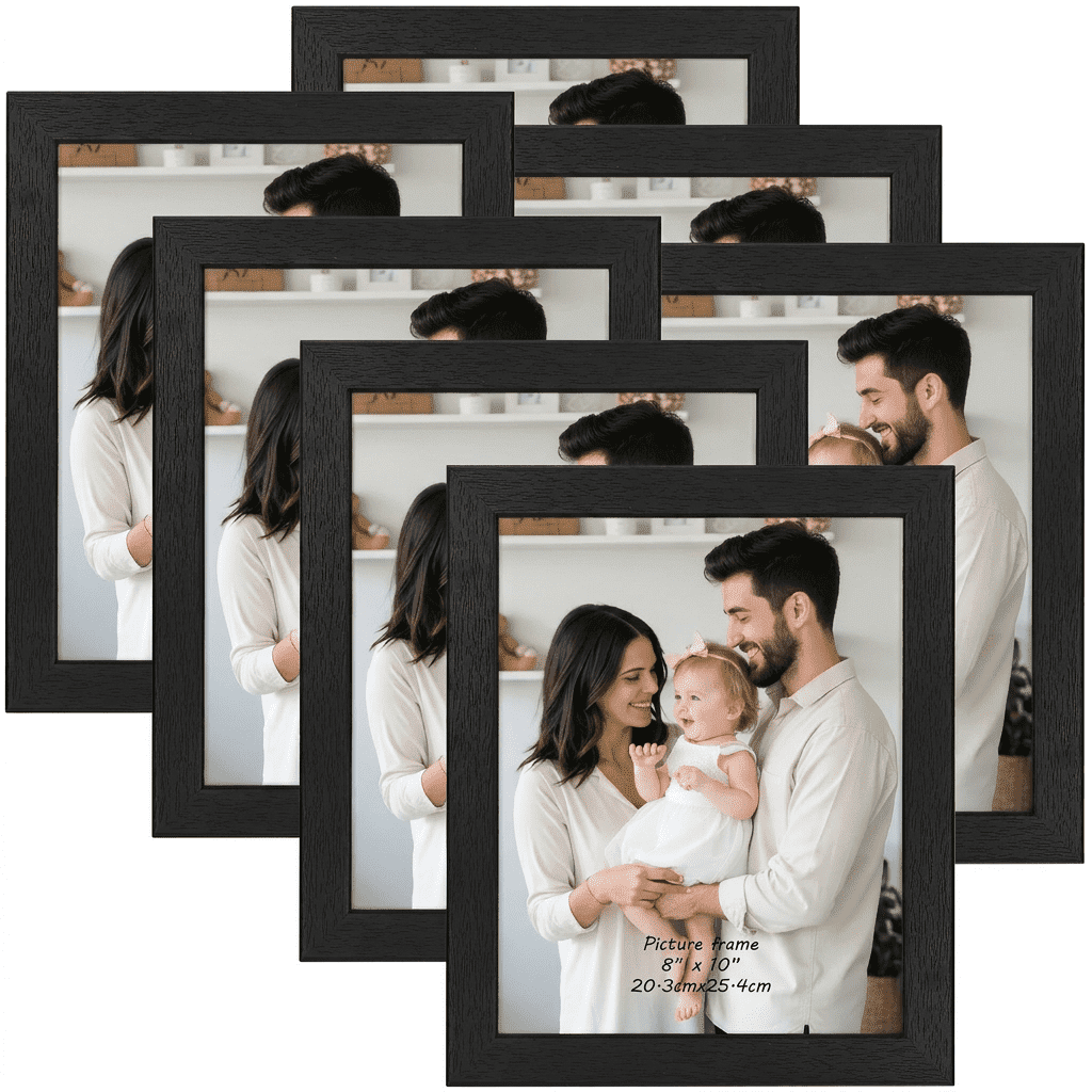 8x10 Picture Frames Set of 7, Black Wood Gallery Photo Frame 8 by 10 for Wall and Tabletop Display