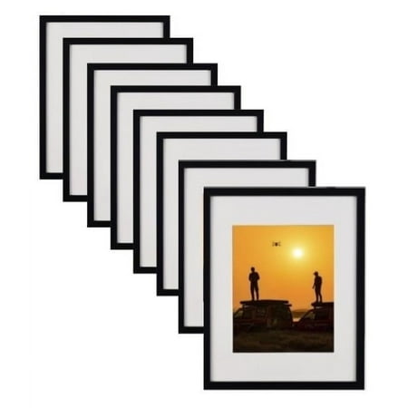 8x10 Picture Frame Set of 8, Display Pictures 5x7 with Mat or 8x10 Without Mat, Wall Gallery Photo Frames, Black