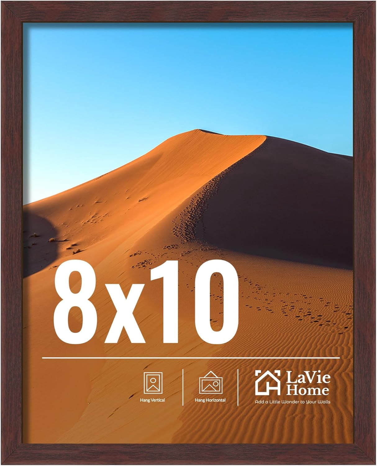 8x10 Picture Frame for Wall Display, 8x10 Brown Picture Frame with HD Plexiglas, 8 x 10 Poster Frame 1 Pack, Display Frame for Vertical or Horizontal, Classic Collection
