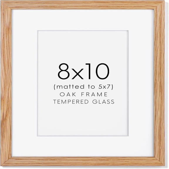 8x10 Picture Frame Wood, 8 x 10 Photo Frame for Wall & Tabletop Display, 8 by 10 Frames Made of Solid Oak Wood, 8x10 Matted Frame for 5x7, Natural Oak Color, 1 Pack