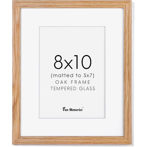 8x10 Picture Frame Wood, 8 x 10 Photo Frame for Wall & Tabletop Display, 8 by 10 Frames Made of Solid Oak Wood, Real Glass 8" x 10" Picture Frame, 8x10 Matted Frame for 5x7, Natural Oak Color, 1 Pack