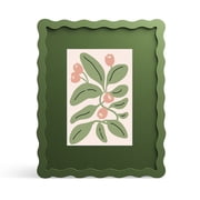 iRahmen 8x10 Picture Frame with Mat for 5x7, Wavy Edge Wooden Photo Frame for Wall Hanging, Green, 1 Pack