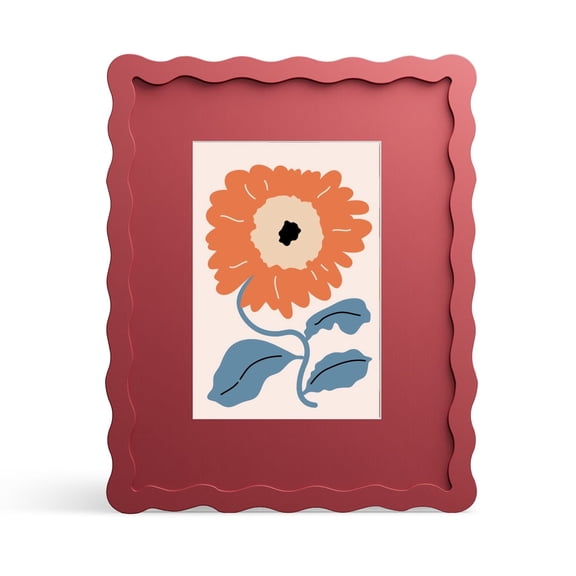 iRahmen 8x10 Picture Frame with Mat for 5x7, Wavy Edge Wooden Photo Frame for Wall Hanging, Red, 1 Pack