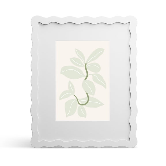iRahmen 8x10 Picture Frame with Mat for 5x7, Wavy Edge Wooden Photo Frame for Wall Hanging, White, 1 Pack