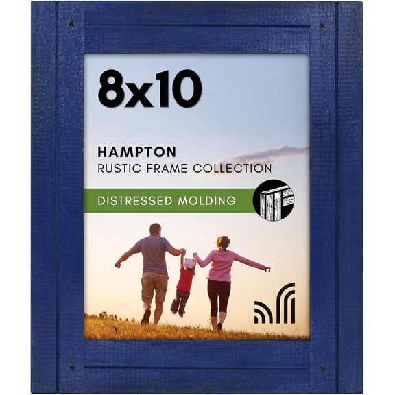 8x10 Picture Frame with Polished, Crystal Clear Glass - Hampton Collection - Distressed Wood Picture Frames for Tabletop and Wall Display - Navy Blue