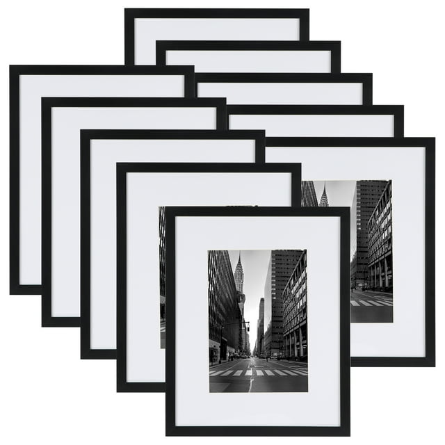 Set of 10 Black 8x10 Photo Frames without Mat or 5x7 with Mat