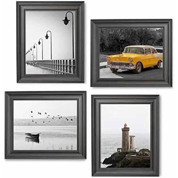 8x10 Picture Frames (4 Pack, Balck) Rustic Photo Frame Set with High Definition Glass for Wall Mount & Table Top Display