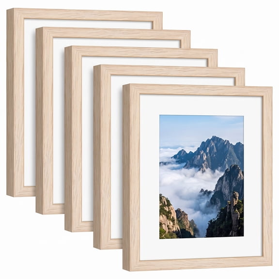 8x10 Picture Frames 5 Pack with Removable Mat for 5x7 Photos,Light Oak Modern Style Engineered Wood Frames,Table Top or Wall Mount Display for Home Office Living Room Bedroom Decor, Oak