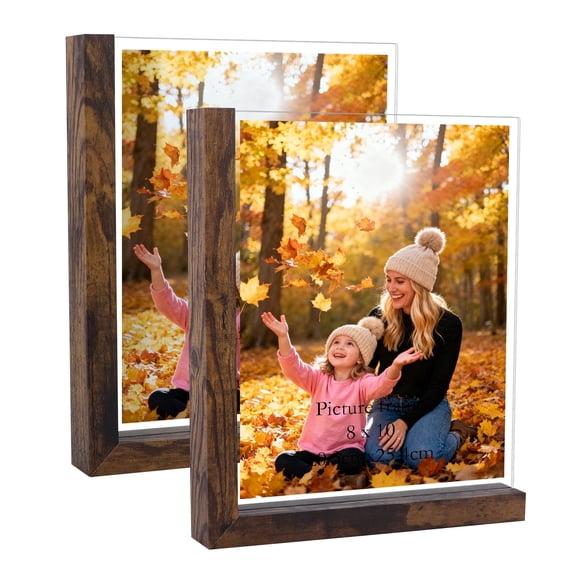8x10 Picture Frames Set of 2, Rustic L-Shaped Double Sided Tabletop Frame with HD Tempered Glass Covers for 8 by 10 Photos, Brown