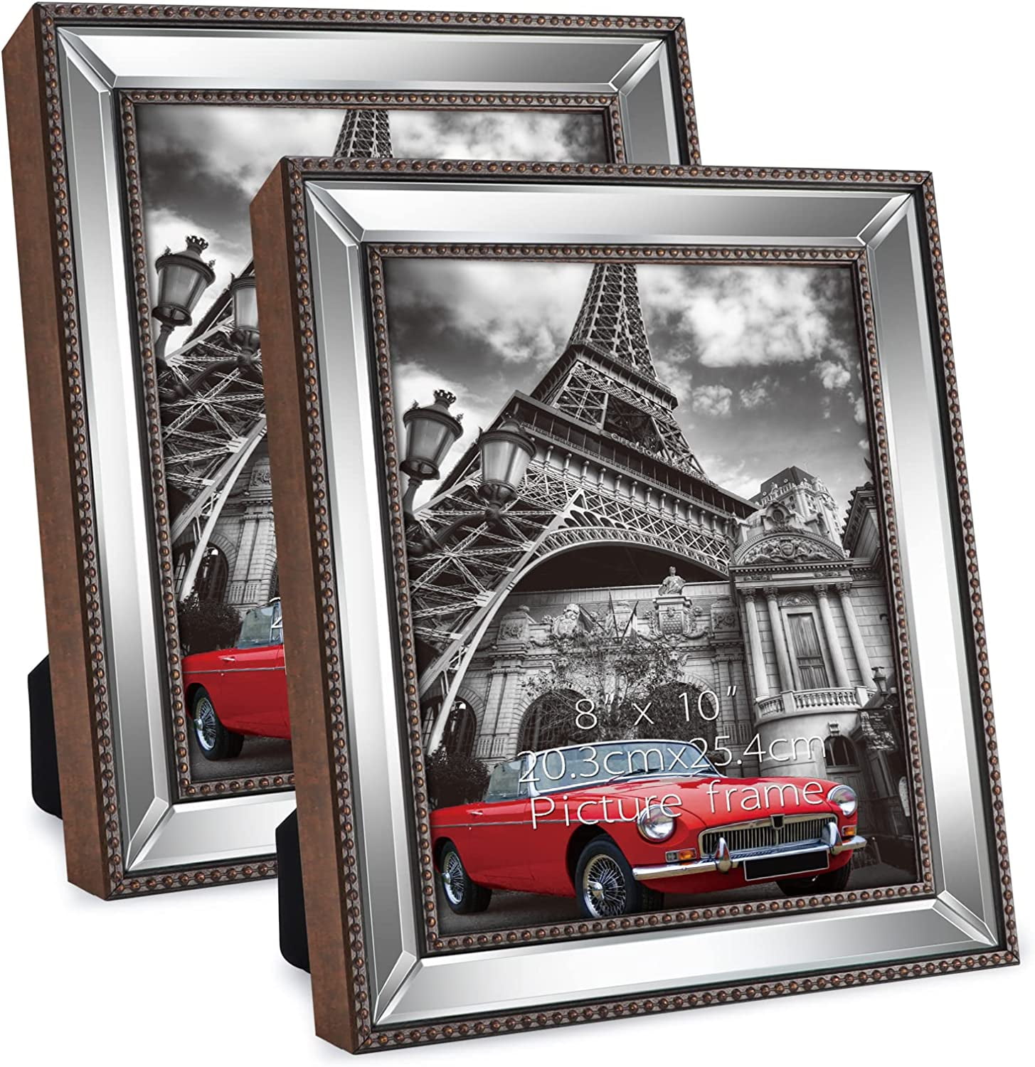 8x10 Picture Frames Mirror Trim Beveled, 2 Pack Photo Frame Horizontal or Vertical for wall or