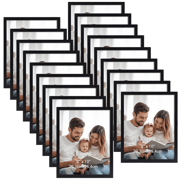 8x10 Picture Frames, Multi Photo Frames 8 by 10 Bulk for Wall Hanging or Tabletop Display, Black, Set of 18