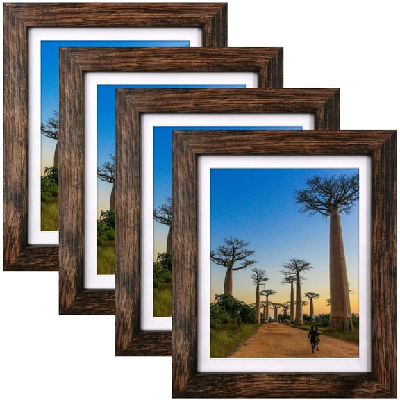 8x10 Picture Frames Rustic Brown with Mat Photo Frames 4 Packs for Tabletop or Wall