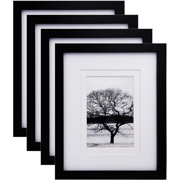 8x10 Picture Frames Set of 4, Made of Solid Wood Covered by Plexiglass 4x6 and 5x7 with Mat or 8x10 without Mat, for Table Top Display and Wall Mounting Photo Frame Black