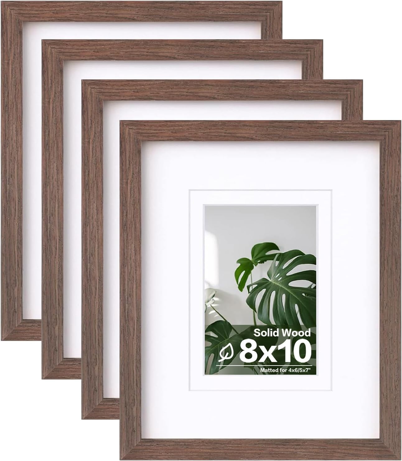 Solid Picture Frame 8x10 Picture Frames Set of 4, Made of Solid Wood Covered by Plexiglass ...